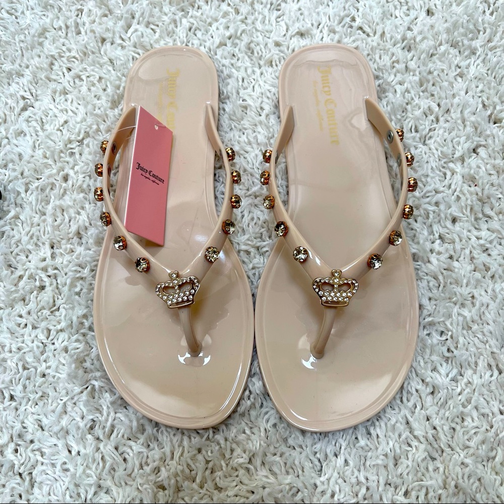 JUICY COUTURE Sandals JUICY Flip Flops With Crown Rhinestone Jewels NWT Size 10